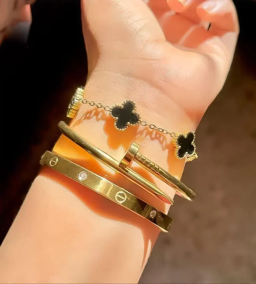 3 PC Stainless Steel Bangle Set for Women: Elegant Gold-Tone Stackable Jewelry. - A&T TrendHive