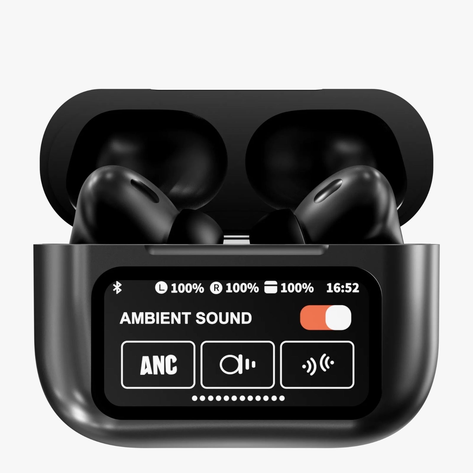 A9 Pro Earbuds With Anc Technology Sleek Matte Black Design Led Indicator Built In Screen And Clear Sound Quality - Black