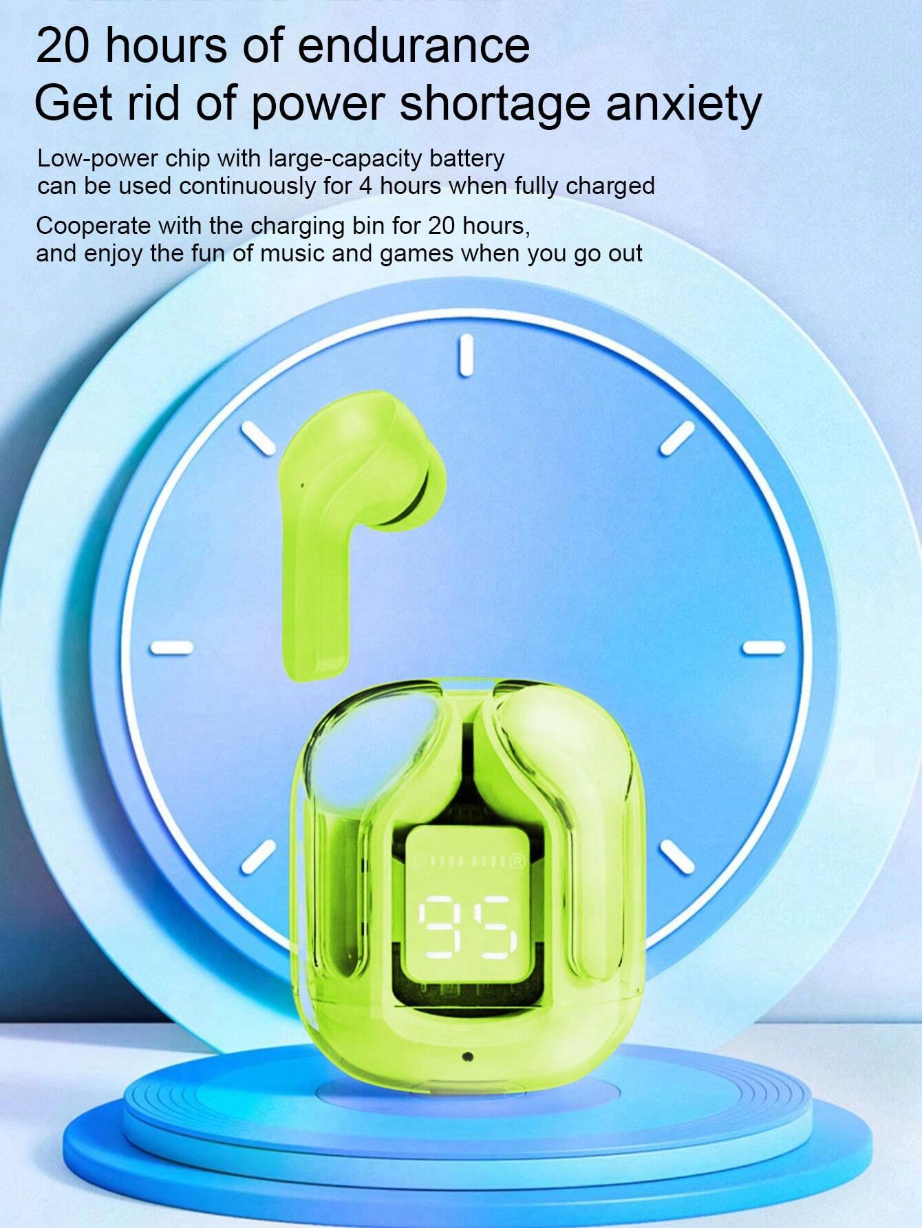 Air31 Earbuds Wireless Crystal Transparent body | Air 31 Bluetooth Ear Bud - with pouch (random color) - white