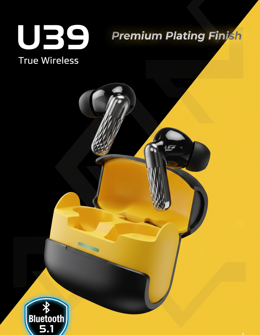 U39 True Wireless Bluetooth 5.1 Earbuds – Premium Plating Design (Random Color)
