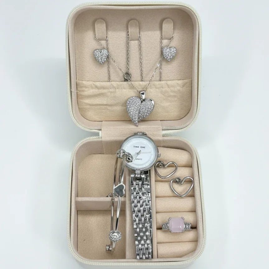 Elegant Heart & Stone 5-Piece Women’s Jewelry Gift Set ~ Imported - A&T TrendHive