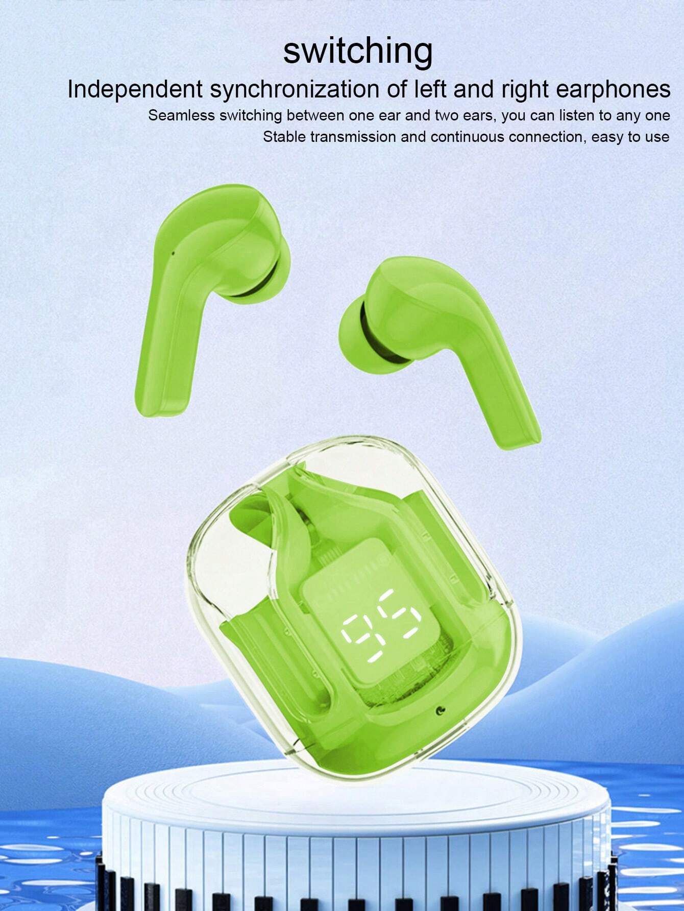 Air31 Earbuds Wireless Crystal Transparent body | Air 31 Bluetooth Ear Bud - with pouch (random color) - white