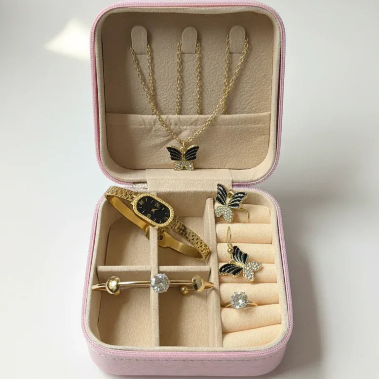 Elegant Butterfly Jewelry Gift Set – 6-Piece Gold-Tone Collection with Luxury Travel Case - A&T TrendHive