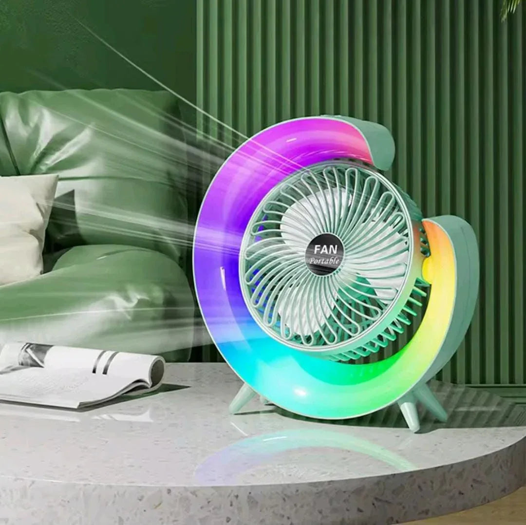 7 Colors LED Atmosphere Light Mini Electric fan Portable Table Fan Quiet USB Rechargeable Fan 3 Speeds 180°Adjustable Fan - A&T TrendHive