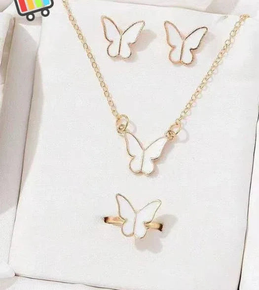 Butterfly Set, Pack Of 4 / Pendants Necklace Earrings Ring For Women Jewelry -white - A&T TrendHive
