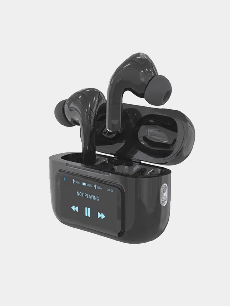 A9 Pro Earbuds With Anc Technology Sleek Matte Black Design Led Indicator Built In Screen And Clear Sound Quality - Black