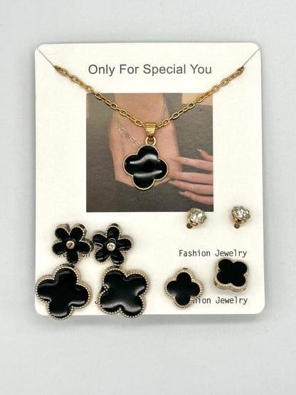 Earrings And Necklace Pack 4 Set Stylish Jewelry Collection Elegant Design Durable Quality Comfortable Wear Suitable For Daily And Occasion Use - Black - A&T TrendHive