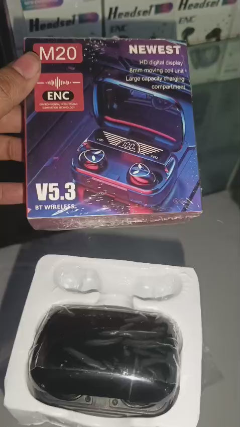 M20 Tws Wireless Earbuds With Noise Cancelling Feature Bluetooth 5.3 Clear Sound Comfortable Fit And Portable Design